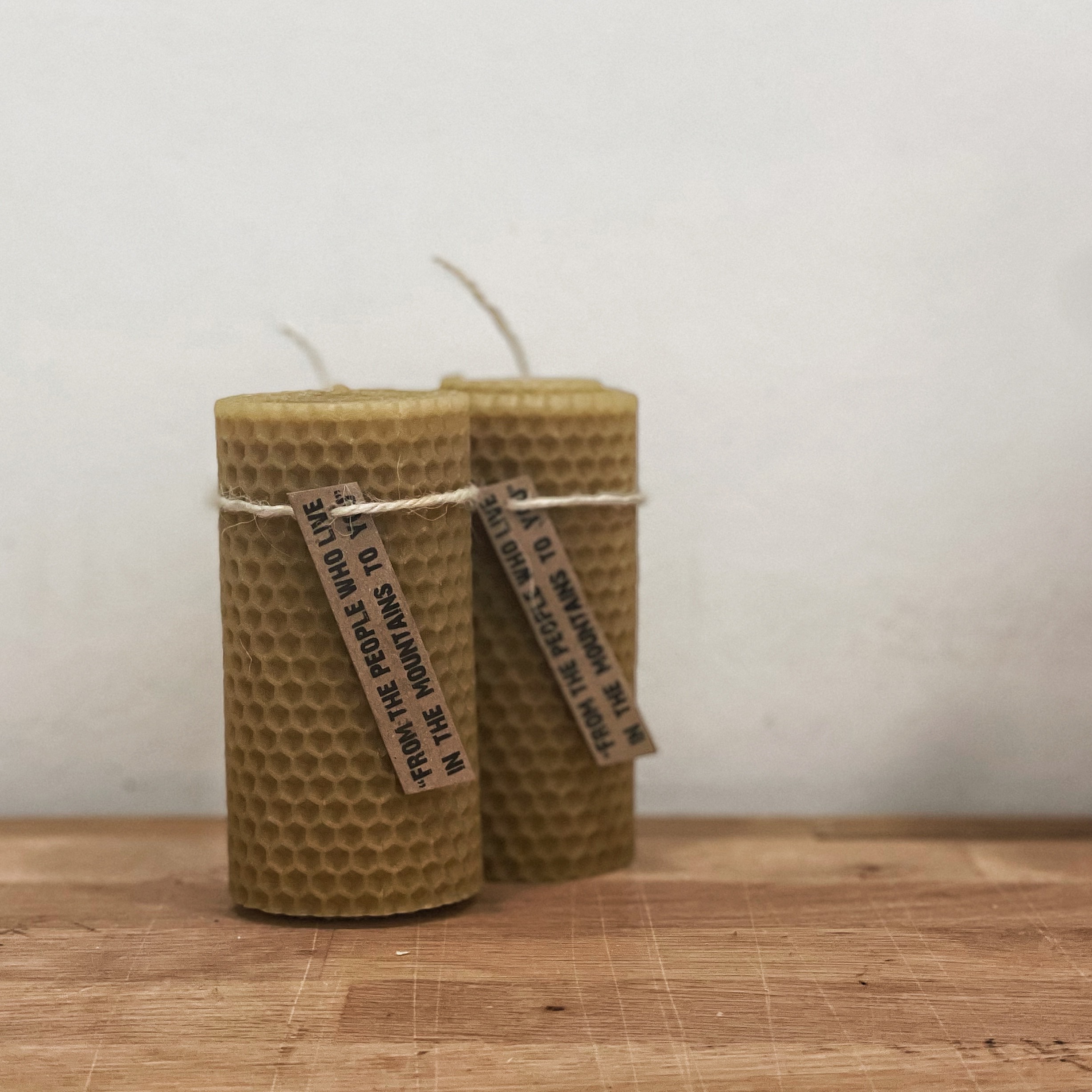 Handmade beeswax candle "FROM THE PEOPLE WHO LIVE IN THE MOUNTAINS"